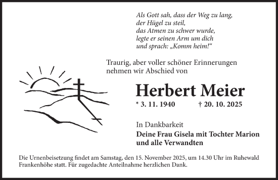 Traueranzeige von Herbert Meier von Ansbach