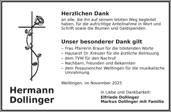 Traueranzeige von Hermann Dollinger von Dinkelsbühl/ Feuchtwangen
