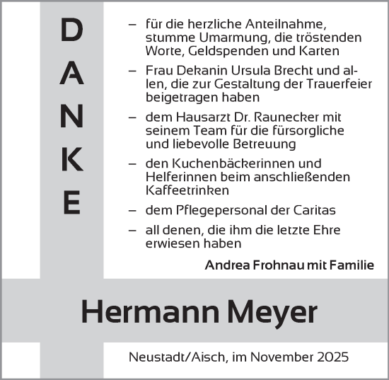 Traueranzeige von Hermann Meyer von Neustadt/ Scheinfeld/ Uffenheim