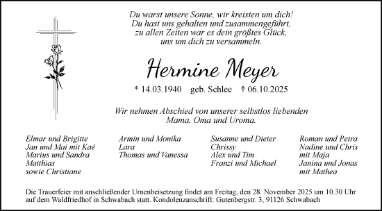 Traueranzeige von Hermine Meyer von Rothenburg