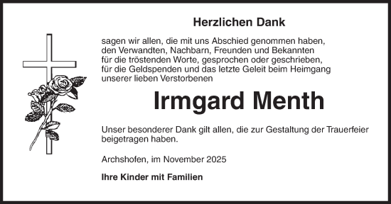 Traueranzeige von Irmgard Menth von Dinkelsbühl/ Feuchtwangen