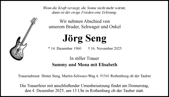 Traueranzeige von Jörg Seng von Rothenburg