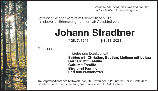 Traueranzeige von Johann Stradtner von Ansbach
