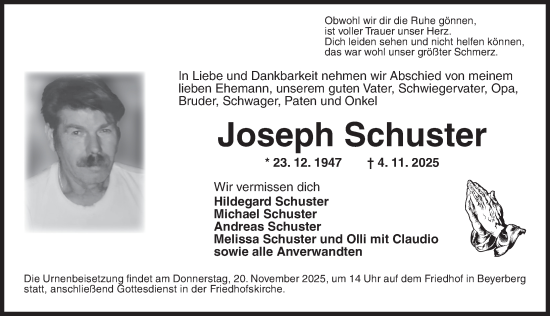 Traueranzeige von Joseph Schuster von Dinkelsbühl/ Feuchtwangen