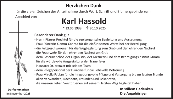 Traueranzeige von Karl Hassold von Dinkelsbühl/ Feuchtwangen