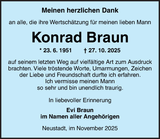 Traueranzeige von Konrad Braun von Neustadt/ Scheinfeld/ Uffenheim