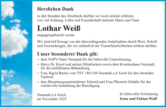 Traueranzeige von Lothar Weiß von Neustadt/ Scheinfeld/ Uffenheim