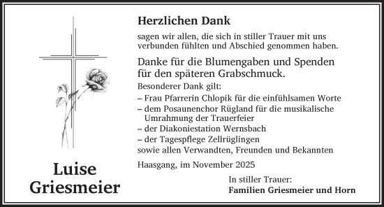 Traueranzeige von Luise Griesmeier von Ansbach