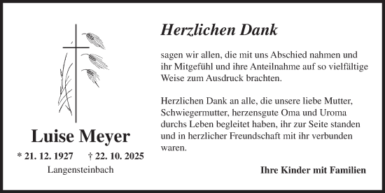 Traueranzeige von Luise Meyer von Dinkelsbühl/ Feuchtwangen