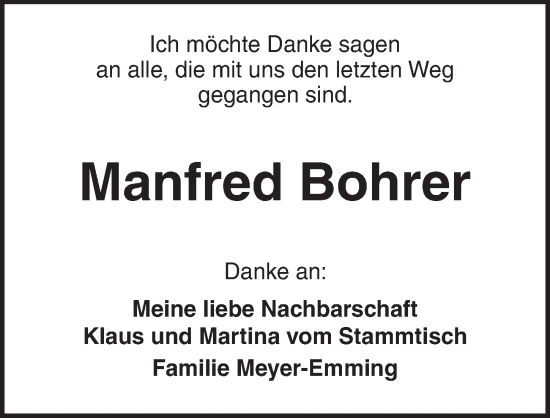 Traueranzeige von Manfred Bohrer von Dinkelsbühl/ Feuchtwangen