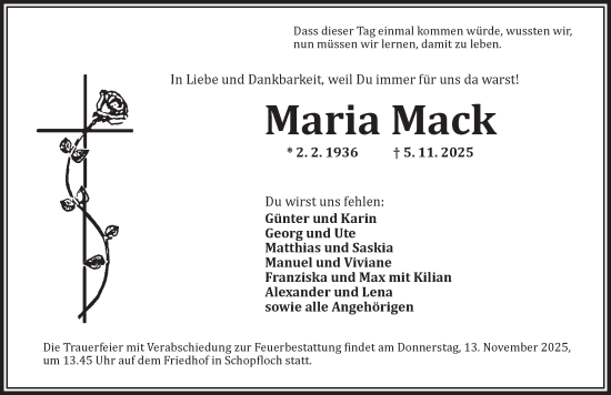 Traueranzeige von Maria Mack von Dinkelsbühl/ Feuchtwangen