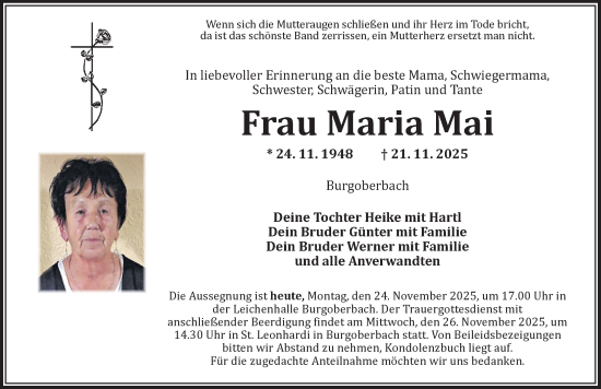 Traueranzeige von Maria Mai von Ansbach
