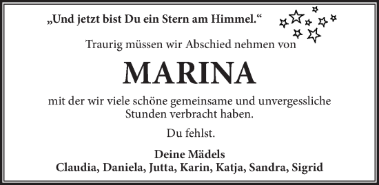 Traueranzeige von Marina  von Ansbach