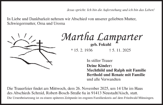 Traueranzeige von Martha Lamparter von Neustadt/ Scheinfeld/ Uffenheim