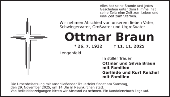 Traueranzeige von Ottmar Braun von Ansbach