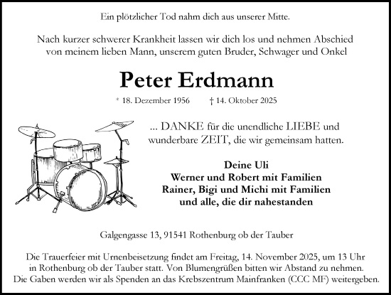Traueranzeige von Peter Erdmann von Rothenburg