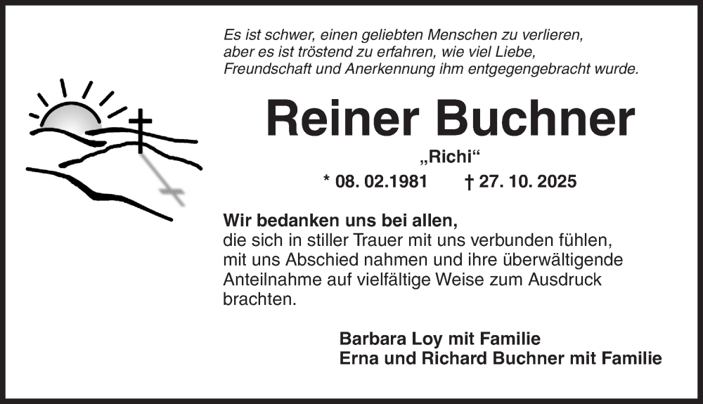  Traueranzeige für Reiner Buchner vom 22.11.2025 aus Dinkelsbühl/ Feuchtwangen