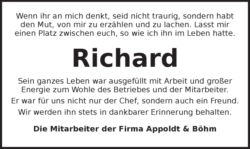  Traueranzeige für Richard  vom 20.11.2025 aus Ansbach