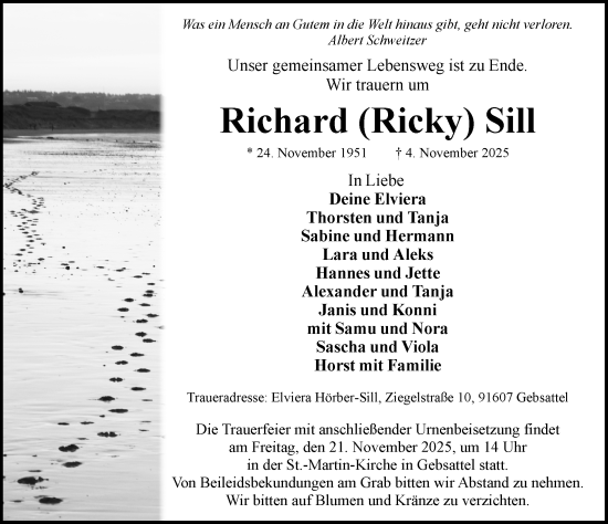 Traueranzeige von Richard Sill von Rothenburg