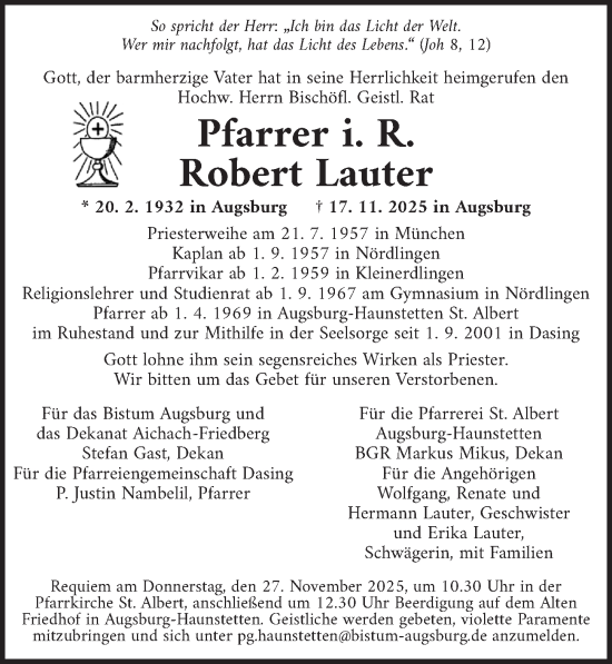 Traueranzeige von Robert Lauter von Dinkelsbühl/ Feuchtwangen