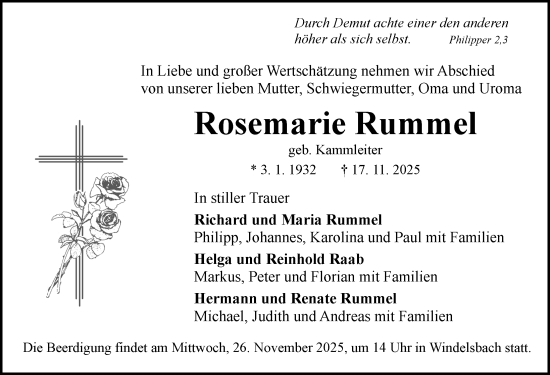 Traueranzeige von Rosemarie Rummel von GE