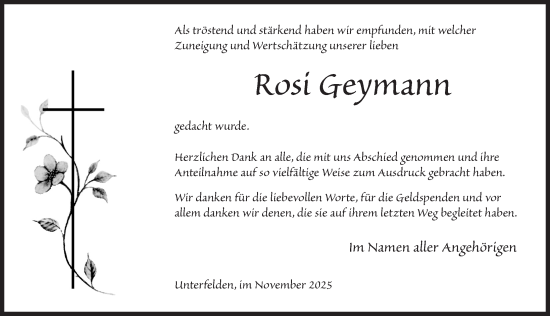 Traueranzeige von Rosi Geymann von Ansbach