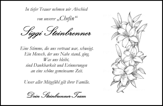 Traueranzeige von Siggi Steinbrenner von Rothenburg