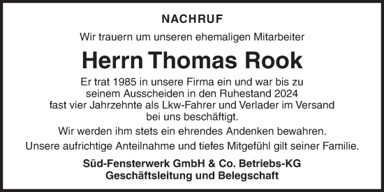 Traueranzeige von Thomas Rook von Dinkelsbühl/ Feuchtwangen