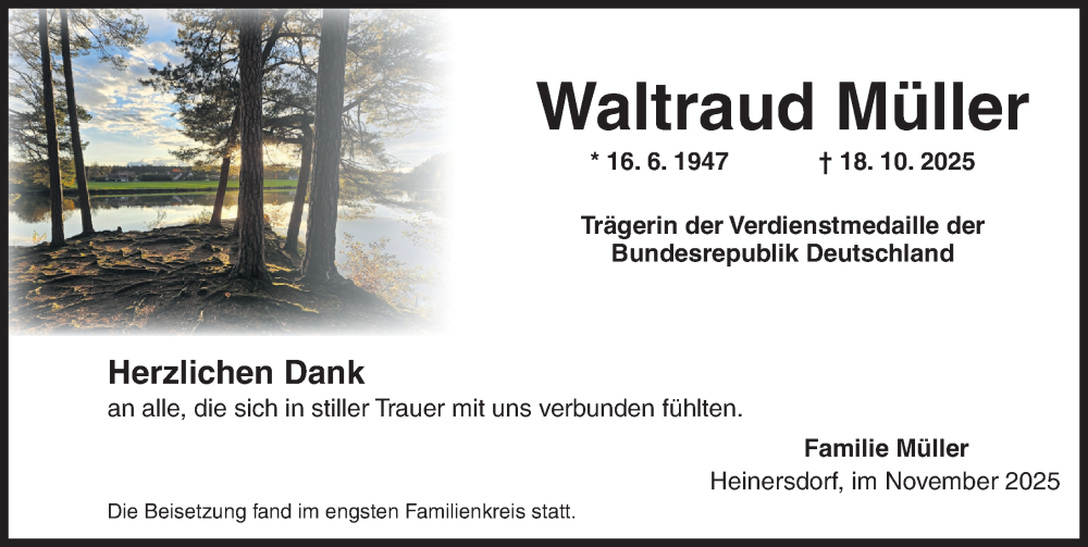  Traueranzeige für Waltraud Müller vom 22.11.2025 aus Dinkelsbühl/ Feuchtwangen