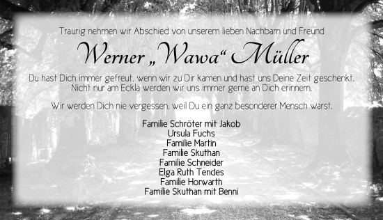 Traueranzeige von Werner Müller von Ansbach