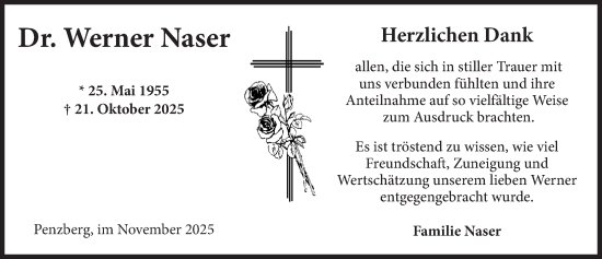 Traueranzeige von Werner Naser von Rothenburg