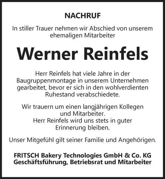 Traueranzeige von Werner Reinfels von Neustadt/ Scheinfeld/ Uffenheim