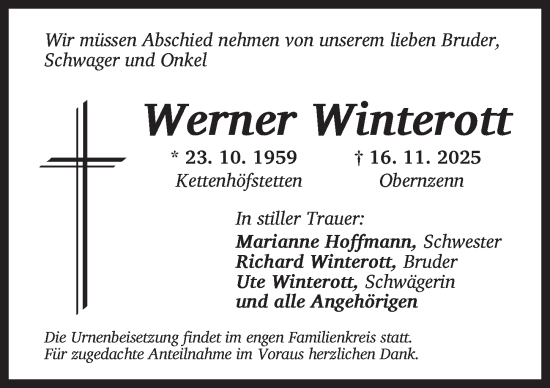 Traueranzeige von Werner Winterott von Ansbach