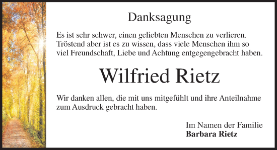 Traueranzeige von Wilfried Rietz von Dinkelsbühl/ Feuchtwangen