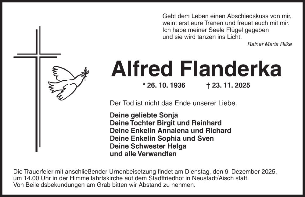  Traueranzeige für Alfred Flanderka vom 05.12.2025 aus Neustadt/ Scheinfeld/ Uffenheim