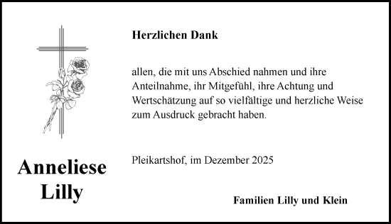 Traueranzeige von Anneliese Lilly von Rothenburg