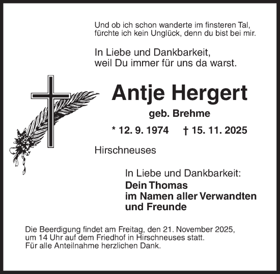 Traueranzeige von Antje Hergert von Neustadt/ Scheinfeld/ Uffenheim