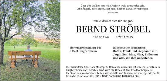Traueranzeige von Bernd Ströbel von Neustadt/ Scheinfeld/ Uffenheim