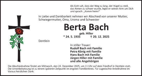 Traueranzeige von Berta Bach von Dinkelsbühl/ Feuchtwangen