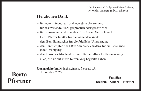 Traueranzeige von Berta Pförtner von Neustadt/ Scheinfeld/ Uffenheim