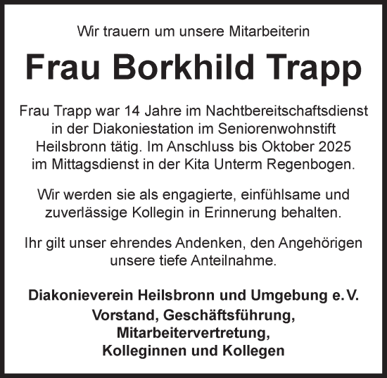 Traueranzeige von Borkhild Trapp von Ansbach