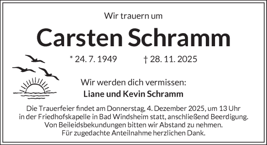 Traueranzeige von Carsten Schramm von Neustadt/ Scheinfeld/ Uffenheim
