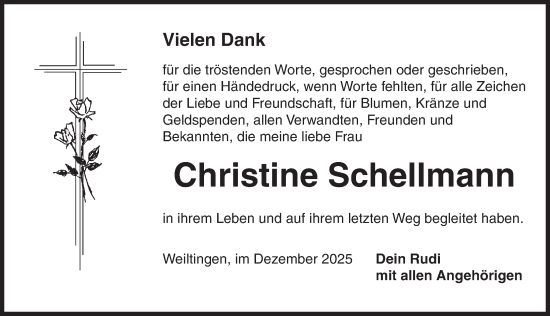 Traueranzeige von Christine Schellmann von Dinkelsbühl/ Feuchtwangen