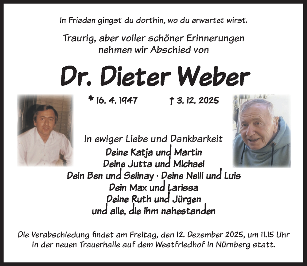  Traueranzeige für Dieter Weber vom 09.12.2025 aus Dinkelsbühl/ Feuchtwangen