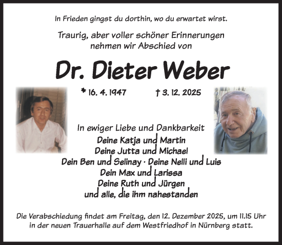 Traueranzeige von Dieter Weber von Dinkelsbühl/ Feuchtwangen