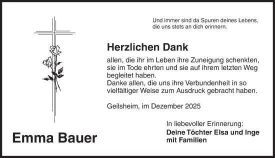 Traueranzeige von Emma Bauer von Dinkelsbühl/ Feuchtwangen