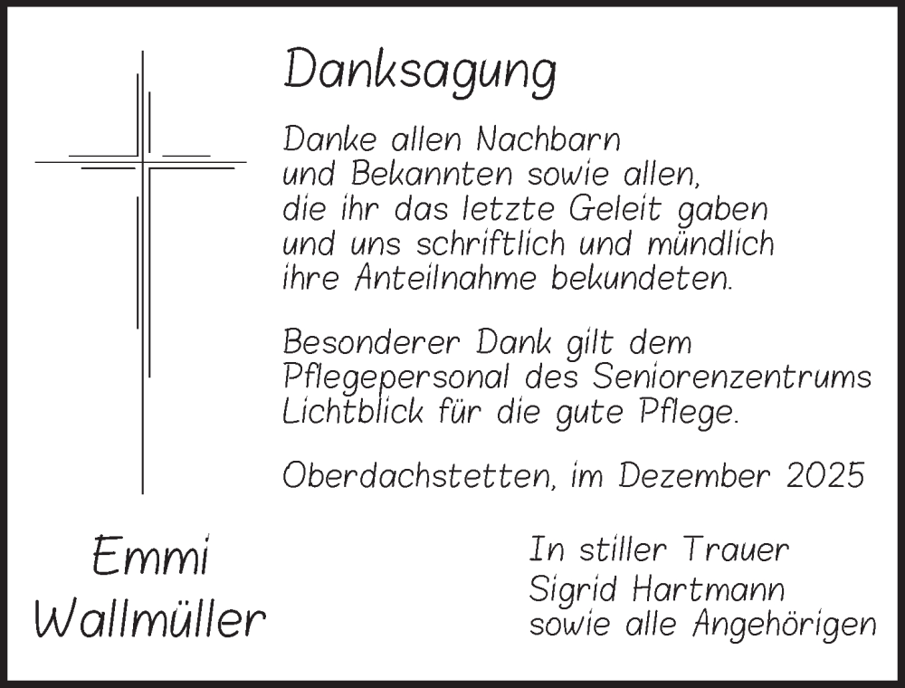  Traueranzeige für Emmi Wallmüller vom 20.12.2025 aus Ansbach