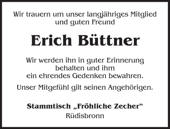Traueranzeige von Erich Büttner von Neustadt/ Scheinfeld/ Uffenheim