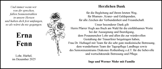 Traueranzeige von Erna Fenn von Rothenburg
