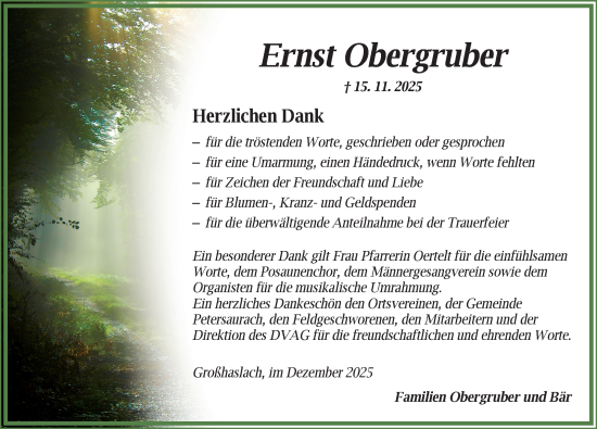 Traueranzeige von Ernst Obergruber von Ansbach